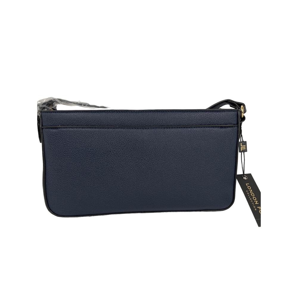 London Fog Collection Evelyn Multi Crossbody Bag Purse Navy Blue Gold Accents - Picture 5 of 12